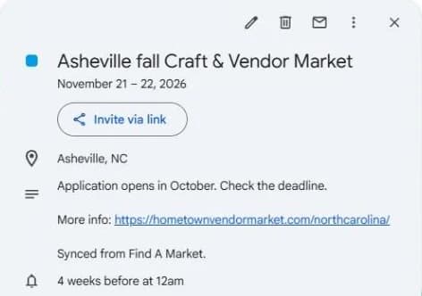 A Find A Market event open in Google Calendar
